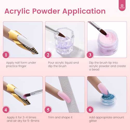 Practice Hand for Acrylic Nails Kit: Silicone Hand for Nail Practice with Acrylic Nail Kit for Beginners - Bendable Training Fake Hand Manicure Acrylic Powder Set for Salon Home