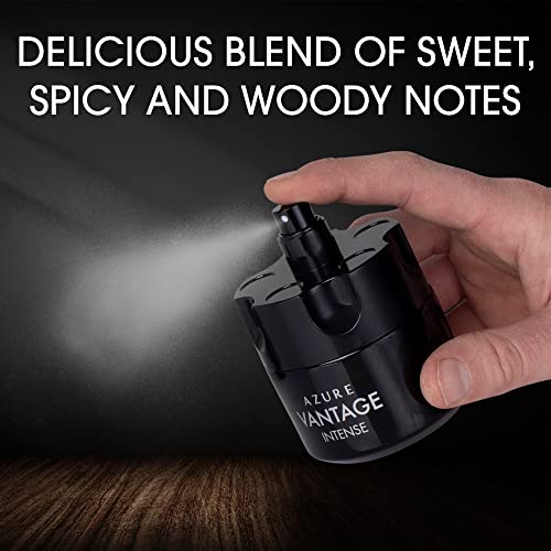 NovoGlow Azure Vantage Intense Eau De Parfum Spray - Long Lasting Warm & Masculine Fragrance - 100ml - Includes Carrying Pouch - Gift for All Men & Occasions