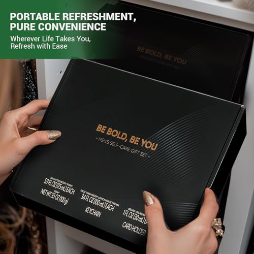 Rinse & Robust Men's Self-Care Gift Set, 10 Pcs Cedarwood Grooming Kit with Bath and Body Wash Gift Set, Beard Oil, Balm & Business Card Case, Unique Gifts for Him Father's Day, Birthday