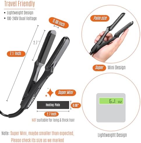 LOVANI Mini Flat Iron, Tourmaline Ceramic Small Hair Straightener, Dual Voltage Travel Hair Iron for Worldwide Use, Portable Mini Straightener with Insulated Bag