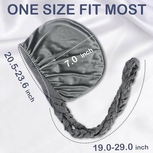 Babalet Halo Turban for Men Women Satin Lined Durag Skull Cap Pre-Tied Handmade Braids Tail Beanie Sleeping Bonnet,Black/White,2PCS