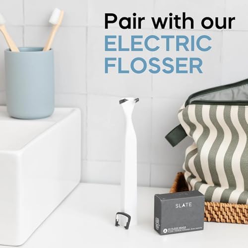 Slate Flosser Refills – 20 Reusable Woven Floss Heads for Slate Electric Flosser, PFAS-Free and Unwaxed Dental Floss, Includes Tongue Scraper and Gum Scraper, Eco-Friendly Oral Care Refill