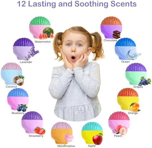 Mermaid Bath Bombs for Girls with Surprise Inside, 12pcs Shell Girls Bath Bombs with Mermaid Jewelry Toys for Kids, Kids Bubble Bath Bomb 3 4 Year Old Girl Easter Birthday Gift Mermaid Party Favors