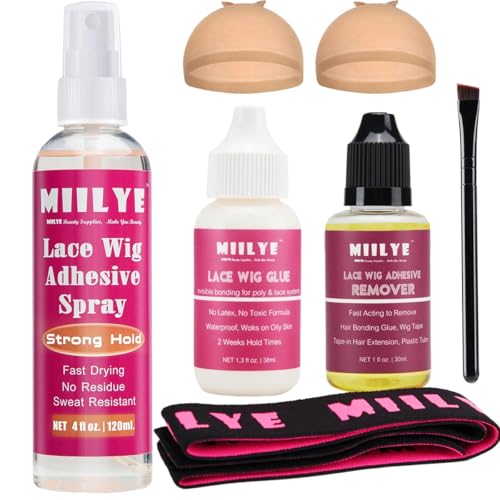 MIILYE Wig Glue Spray Set for Front Lace | White Glue and Remover With Melting Band | Lace Kit for Wig Installation