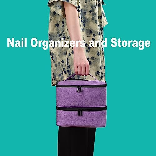 PU Leather Nail Polish Organizer and Nail Lamp Case, Nail Kit Organizer Holds 30+ Bottles (15ml - 0.5 fl.oz) and a Nail Lamp, Nail Polish Carrying Case with Manicure Tools Storage Sections