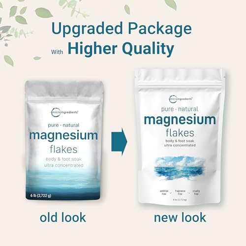 Micro Ingredients Magnesium Flakes, 6lbs | Great Alternative to Epsom Salt for Foot & Body Bath Soaks | High Absorption | Natural Magnesium Chloride Minerals | Relaxation & Skin Hydration Support