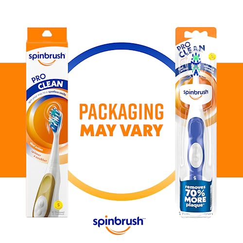 Spinbrush PRO CLEAN Battery Powered Toothbrush, Soft Bristles, 1 Count, Gold or Blue Color May Vary