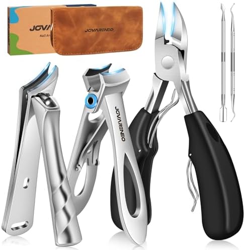 Nail Clippers for Seniors, Heavy Duty Ingrown Toenail Clippers with Long Handle， Wide Jaw Fingernail Clippers and Slanted Nail Cutter for Thick Nail for Men Women Pregnant Elderly 5Pcs