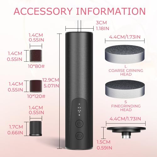 Ranrose Electric Foot Callus Remover: Rechargeable Electric Callus Remover for Feet, 2 in 1 Foot File Pedicure Tools with 20 Sandpaper Discs and 20 Nail Drill Bits, 6 Adjustable Speeds