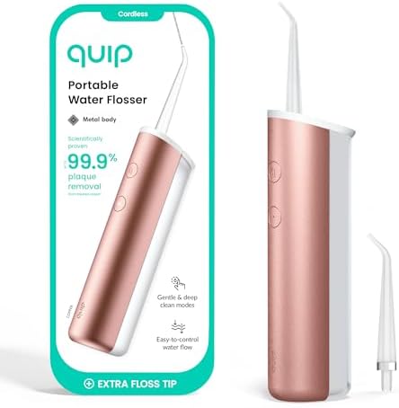 quip Water Flosser with Replacement Tip - Cordless Water Flosser with Adjustable Pressure - Teeth Cleaner Pick with 360 Degree Rotating Replaceable Tip, Rechargeable Water Dental Pick - Copper
