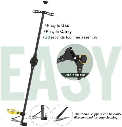 Foldable Extended Long Handle Toenail Clippers with Magnifier-4mm Wide Jaw & Ergonomic Design for Seniors, Arthritis& Limited Mobility | Heavy-Duty, No-Bend Trimming, Tool-Free Foldable (24" Black)