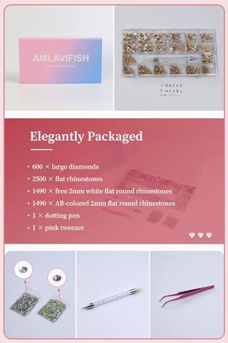 Gold Rhinestones for Nails, 6080Pcs Gold Nail Art Rhinestones Kit, 3D Flatback Crystals Diamonds for Nail Art Design, Mix Sizes Nail Charms and Gems(Picking Pen and Tweezers Included)