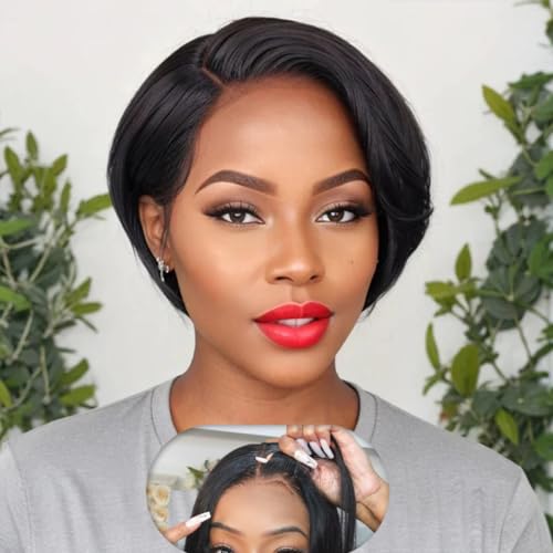 Pixie Cut Wig Human Hair 5X5 HD Lace Straight Wear and Go Glueless Wigs Human Hair Pre Plucked Pre Cut Short Pixie Cut Wigs for Black Women (Natural Color)