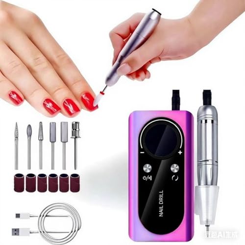 Nail Gun Drill, Professional Rechargeable Nail Drill, 45,000 RPM, Suitable for Women's Manicure, Pedicure, Removing Gel Polishes, for Home DIY Salon Manicure, Purple