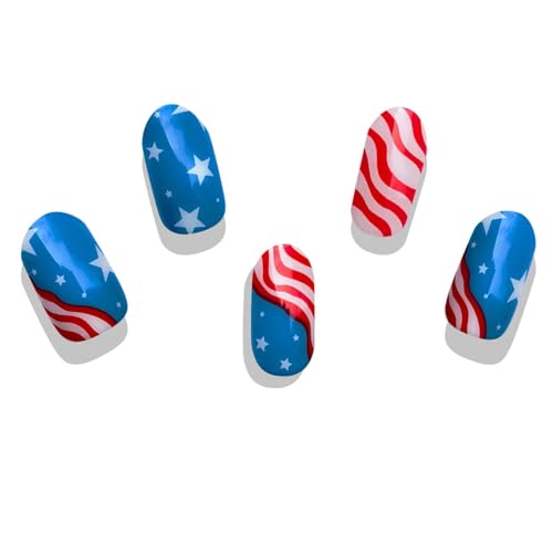 Patriotic Semi-Cured Gel Nail Strips Kit - 4th of July Nail Art Designs with 20 Salon-Quality Stickers, Easy DIY Manicure at Home (UV/LED Lamp Required)