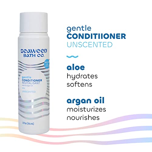 Seaweed Bath Co. Gentle Conditioner, Unscented, 12 Ounce, Sustainably Harvested Seaweed, Aloe, Argan Oil, for Sensitive Scalps