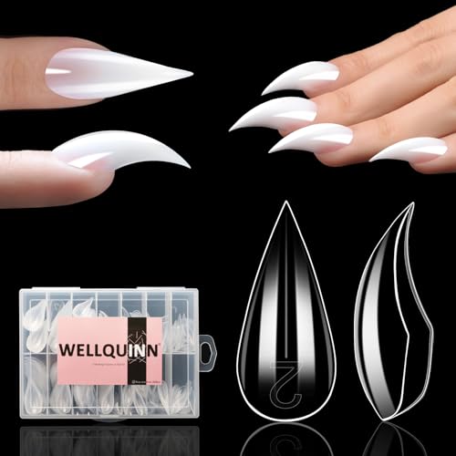 Short Cat Claw Curved Stiletto Nail Dual Forms for Extension, Sculptural Eagle Hawk Acrylic Nails Reusable Full Cover Mold Suitable for Polygel Solid Hard Builder Gel 280Pcs 14 Sizes Q57