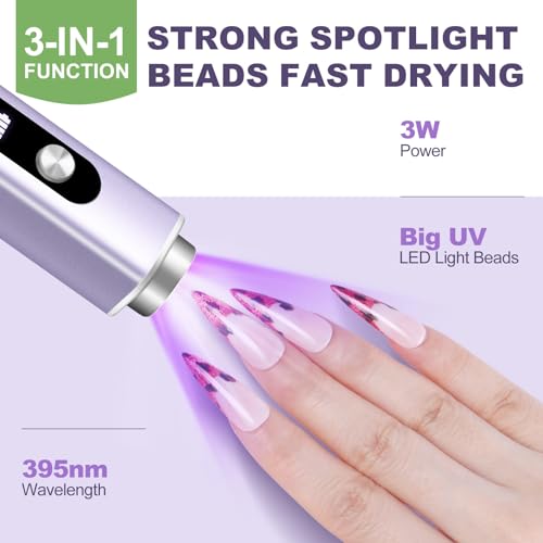 NXJ INFILILA Handheld UV Light for Gel Nails, 3-in-1 Mini Nail Lamp with Magnets＆Nail Stamp Portable Rechargeable Cordless for Home DIY Manicure(Purple)