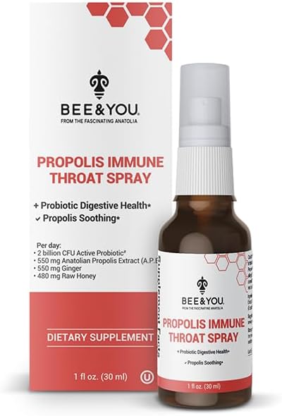Bee and You Propolis and Probiotic Throat Spray with Ginger, Immune Support, Digestive Health, Antioxidants, Keto, Paleo, Gluten-Free, 1 Fl oz