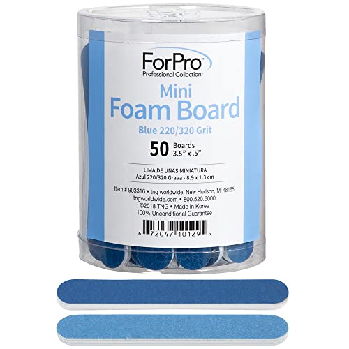 ForPro Professional Collection Mini Foam Board, Double-Sided Nail File, 220/320 Grit, 3.5” L x .5” W, Blue, 50-Count