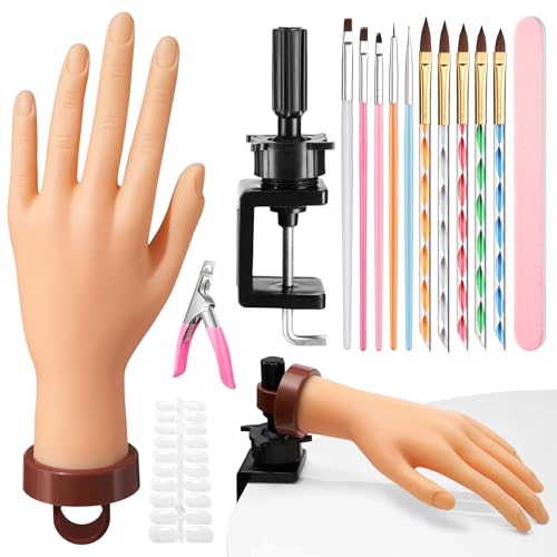 Practice Hand for Acrylic Nails: Rubber Nail Hand with Stand - Fake Manicure Hand to Practice Acrylic Nails for Beginners