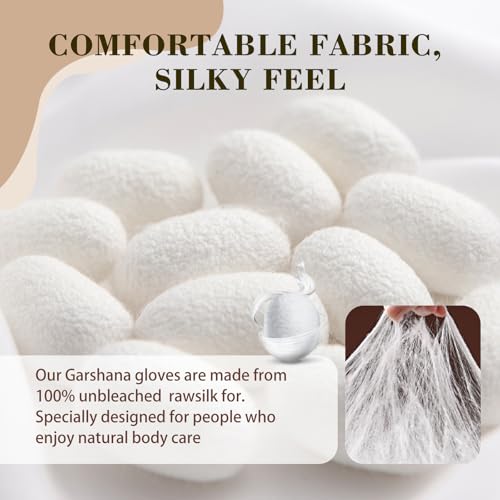 Garshana Gloves Raw Silk Massage Gloves Ayurvedic Massage，Quick-Dry Reusable with Elastic Wrist Strap for Face/Body/Sensitive Skin And Spa Care, (1 Pair)