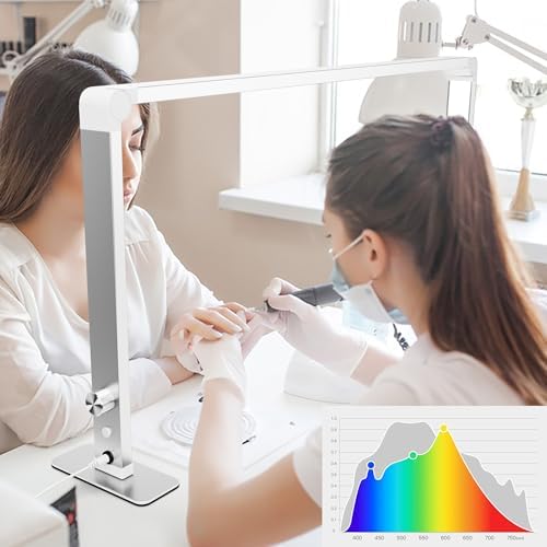 Nail Tech Lamp for Desk，32" 48W Professionals Led Light, Desk Lamp for Lash Eyelash Extension,Color Temperature 2700K-6000K, Makeup lamp,Salon&Home(Silver)