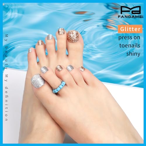 FANDAMEI Press on Toenails, 24 Colors 576PCS Fake Toe Nails Short, French Tip Press ons, Glitter Glossy Matte for Nail Art
