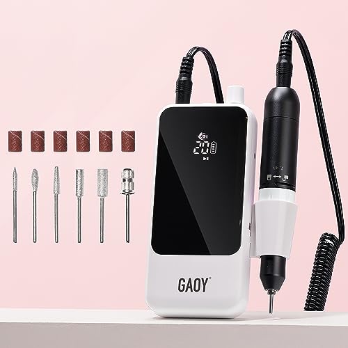 GAOY Cordless Nail Drill, Electric Nail File with 6 Drill Bits for Acrylic and Gel