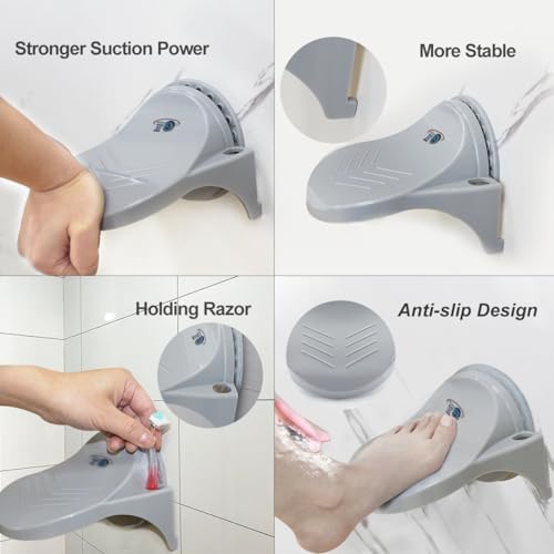 GH Upgraded Robust Grip Shower Foot Rest for Shaving Legs Non Slip Powerful Suction Cup Step aid Portable Stool for Inside Shower -Gray