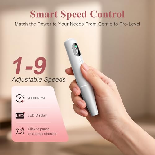 Cordless Nail Drill Professional, Electric Nail File Wireless for Gel Acrylic Dip Powder, Portable Nail Drill Tool for Women, Rechargeable Gel Polish Remover, Manicure Pedicure Polishing Set(White)