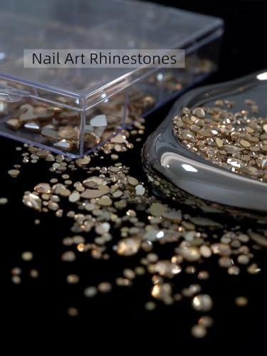 Gold Rhinestones for Nails, 6080Pcs Gold Nail Art Rhinestones Kit, 3D Flatback Crystals Diamonds for Nail Art Design, Mix Sizes Nail Charms and Gems(Picking Pen and Tweezers Included)