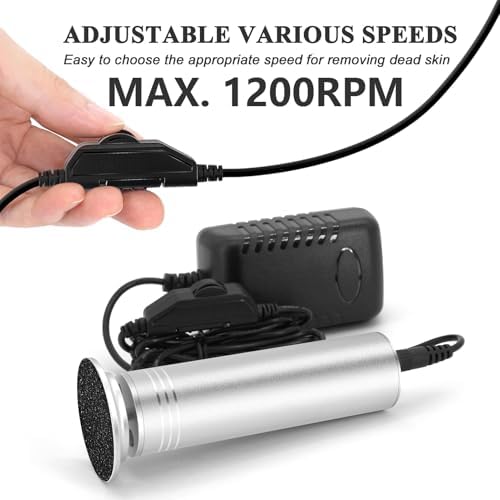 Upgraded Electric Callus Remover for Feet 1200rpm, Adjustable Speed Professional Electric Foot File Pedicure Foot Sander with 60 Replaceable Sandpaper Discs for Heel Dead Skin, Silver