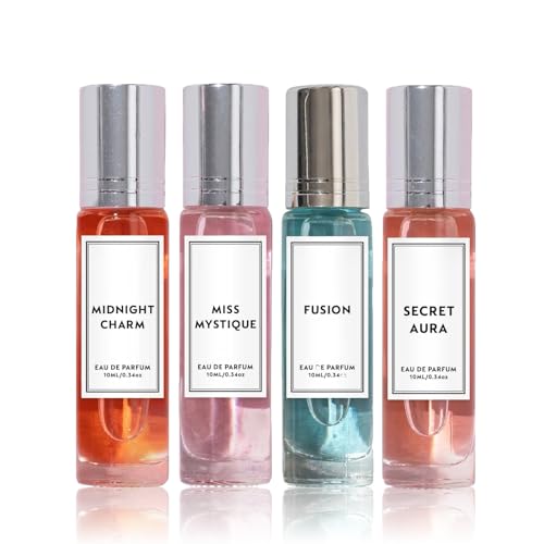 Pheromone Perfume Collection for Women - Romantic Flower Scents, Long Lasting Mini Roll-On Perfume, Travel Size Portable for Dating or Daily Use (50ml, 4pc/Fruity)
