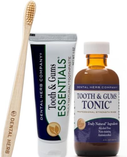Dental Herb Company - Tonic Mouthwash and Essentials Toothpaste Travel Kit - Made with Pure Essential Oils to Relieve Bad Breath, Bleeding, and Irritated Gums. 2 oz. Mouthrinse - 1 oz. Toothpaste