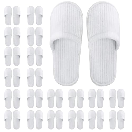 Frcctre 20 Pairs White Disposable Slippers, Closed Toe Soft Coral Fleece SPA Slippers for Women and Men, Comfortable Non-Slip Disposable Slippers for Travel Guests Hotel Home Salon