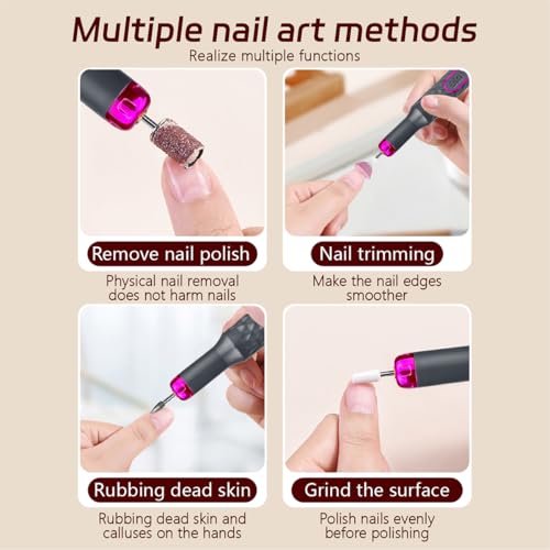 Nail Drill,Adjustable 15000 RPM Portable Cordless Professional Electric Nail Polish Machine with Nail Clippers,Bits Kit,Manicure Pedicure Polishing Shape Tools for Manicure Salon (Grey)