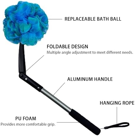 EASACE Long Handled Loofah with Sponges by Shower,Back Scrubber & Bath Sponges,Body Exfoliator Luffa on a Stick,for Elderly & Disabled, Soft Loofah for Bathing Men & Women