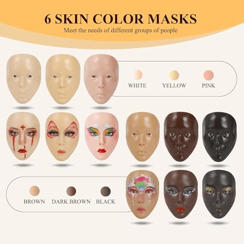Silicone Makeup Practice Head, Set with Face Painting Mannequin, Brushes and Eyebrow Pen, Ideal Gift for Beginners & Enthusiasts to Improve Makeup Skills, Yellow
