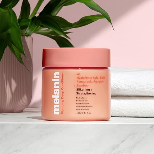 Melanin Haircare Plumping Deep Conditioner, 14oz, Moisturizing Hair Mask with Hyaluronic Acid and Biotin