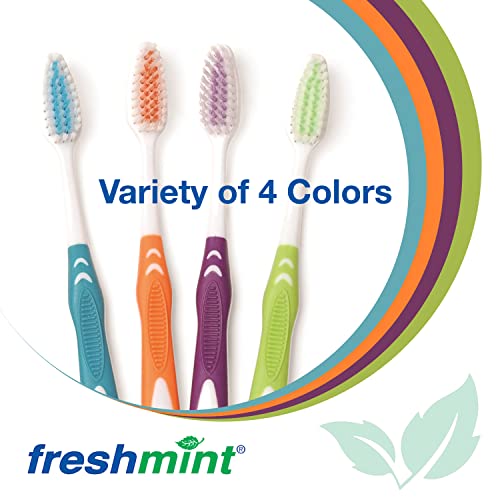 FRESHMINT Individually Wrapped Bulk Premium Toothbrushes (100 Pack), Oversized Easy Grip Rubber Handle, Soft Multi Color Nylon Bristles Perfect for Travel, Hotel, Donation