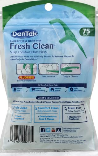 DenTek Fresh Clean Floss Picks, for Extra Tight Teeth, 75 Count (Pack of 5)