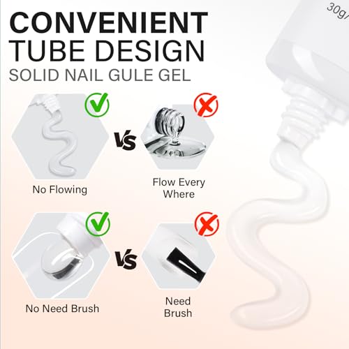 AILLSA Solid Gel Nail Glue for Nail Tips Super Strong Gel Glues Professional Fake Acrylic Soft Nails Glue U V Lamp Curing Needed - Long Lasting 30 Days+, 15g / 0.5fl.oz