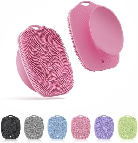 Soft Silicone Body Scrubber Gentle Like a Hand Exfoliating Your Skin and Build Up Lather Easily, Back Large Suction Cup Easy to Store, Long-Lasting & Deep Clean (Pink)