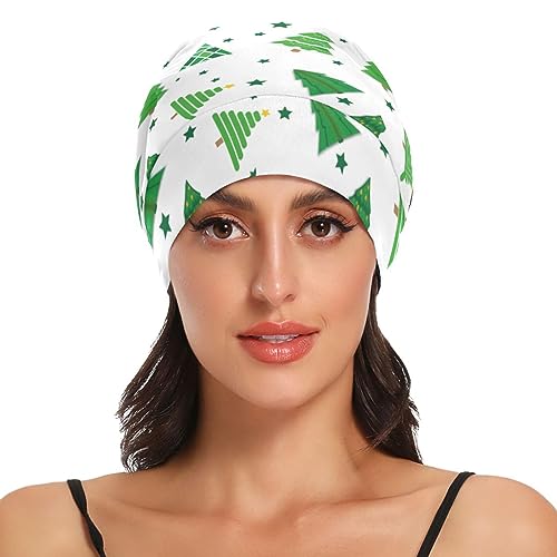 Satin Bonnet Wrap for Sleeping - Lined Sleep Cap for Curly Hair Women & Men - Christmas Trees