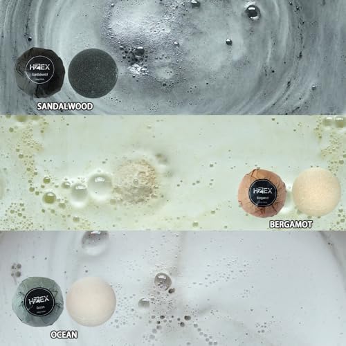 Bath Bombs, HZEX 6 Large Natural Luxury Charcoal Bathbomb Fizzes for Men Women, Organic Bath Bomb with Essential Oils and Shea Butter, Stress Relief and Relaxation, Detox with Charcoal Bathbombs
