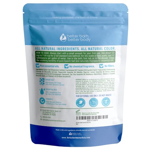 Runner's Bath Salt 32 Ounces Epsom Salt with Natural Peppermint, Frankincense, Lemon, Cypress, Tea Tree and Lemongrass Essential Oils Plus Vitamin C in BPA Free Pouch with Easy Press-Lock Seal