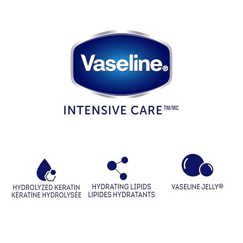 Vaseline Lotion, Healthy Hands Stronger Nails with Keratin 3-Pack – Intensive Care Hand Lotion with Petroleum Jelly, 3.4 Oz Ea