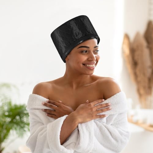 Heat Cap for Deep Conditioning Home Use Hair Steamer for Black Hair SPA Heat Cap for Deep Conditioning 10-Level Quick Heating Hair Steamer for Natural Hair Heating Cap with Timer (Black)