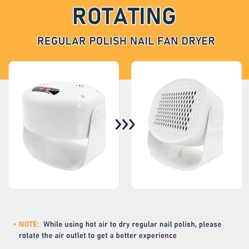 Nail Dryer for Regular Polish, Rotating Regular Polish Nail Dryer Fan with Hot and Cool Air, Professional Air Nail Fan for Salon and Home Use